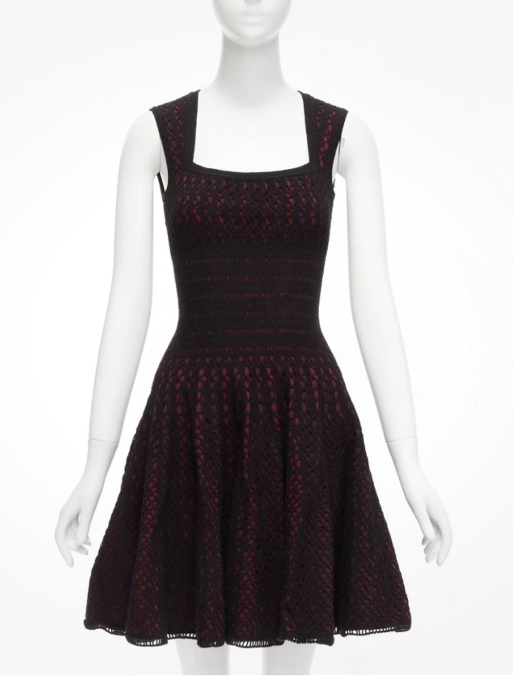 Alaïa Black Overlay Dress, early 2010s, Wine Underlay